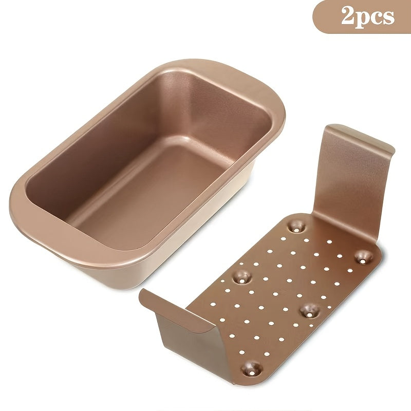 2pcs Patty Pan with Drain Tray, Non-Stick Meatloaf Pan for Baking, Reduces Fat, Enhances Flavor, Bread Pan Set