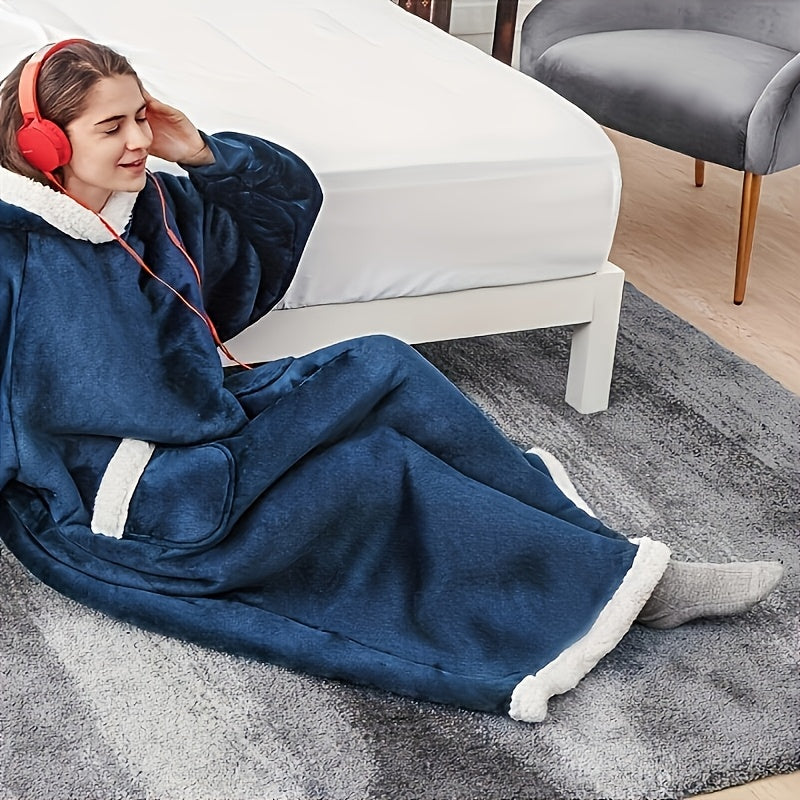 1pc Thick Warm Hoodie Flannel Extra Long Wearable Blanket for Women And Men, Oversized Blanket Sweatshirt Super Soft And Warm And Comfortable Winter Giant Adult Wearable Blanket Hoodie with Pockets