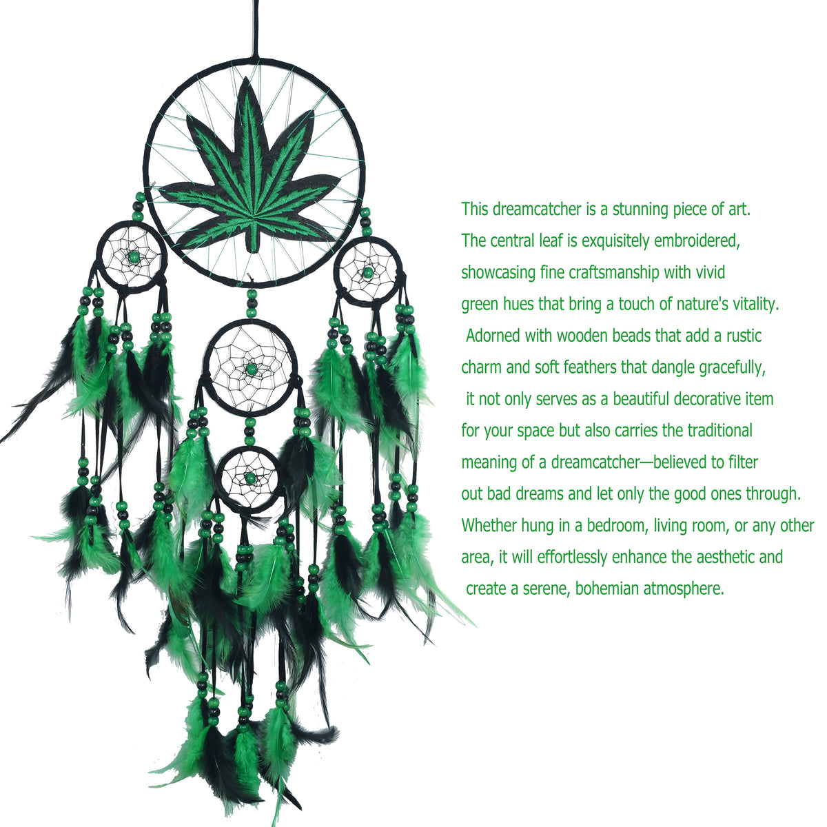 Bohemian Leaf Embroidered Dream Catcher with Feathers & Leaf Pot - Fabric Weed Gift for Women/Men, -Themed Tale Decor for Christmas, Bedside, or Cabin (Embroidery, Not Smokeable)