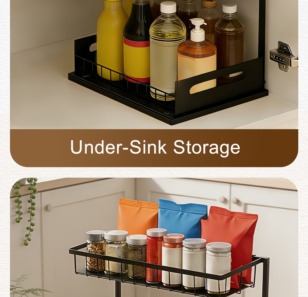 1/2pcs Kitchen Organizers And Storage, Kitchen Accessories, Utility Racks, Under Sink Organizer, Pull Out Cabinet Organizer, 2 Tier Slide Out Sink Shelf, Cabinet Storage Shelves, Under Sink Storage for Kitchen Bathroom Cabinet
