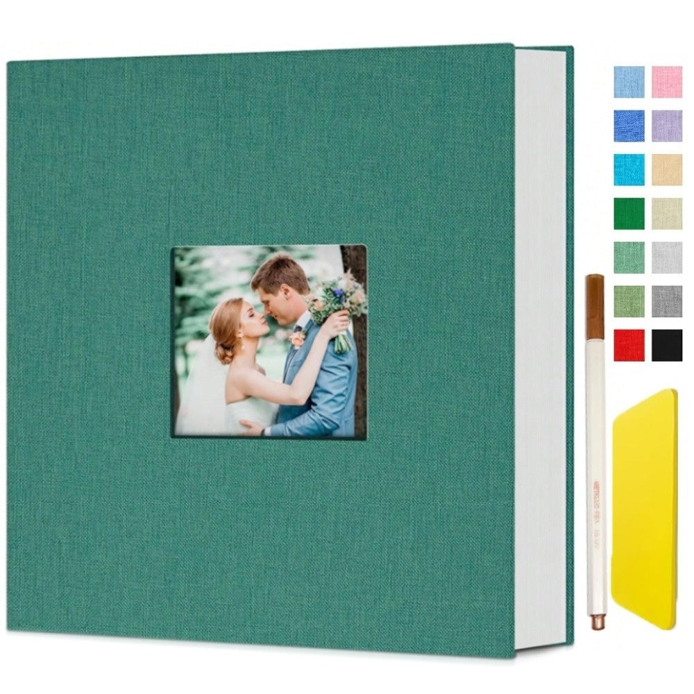 11.5*10.6in Photo Album Self Adhesive With Picture Display Window, 40/ 60 Pages Baby Memory Book For 4x6 8x10 Picture, Linen Cover Scrapbook For Wedding, Back To School Gifts, With Scraper And Two Metallic Pens Valentines Day Gifts