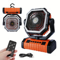 LED Camping Fan with Carry Handle, 20000mAh USB Rechargeable Portable Tent Fan with Built-In Light for Camping Hiking Fishing and Outdoor Trips