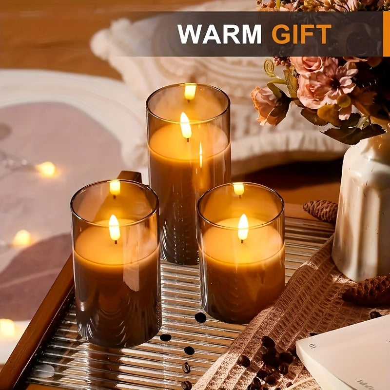 3pcs Flameless LED Candles Battery-Powered with Remote, Realistic Flickering Flame ABS Suitable for Home, Wedding, Christmas, Halloween Decorations - Flameless Cylindrical Candles for Use, Remote Operation, No Smoke