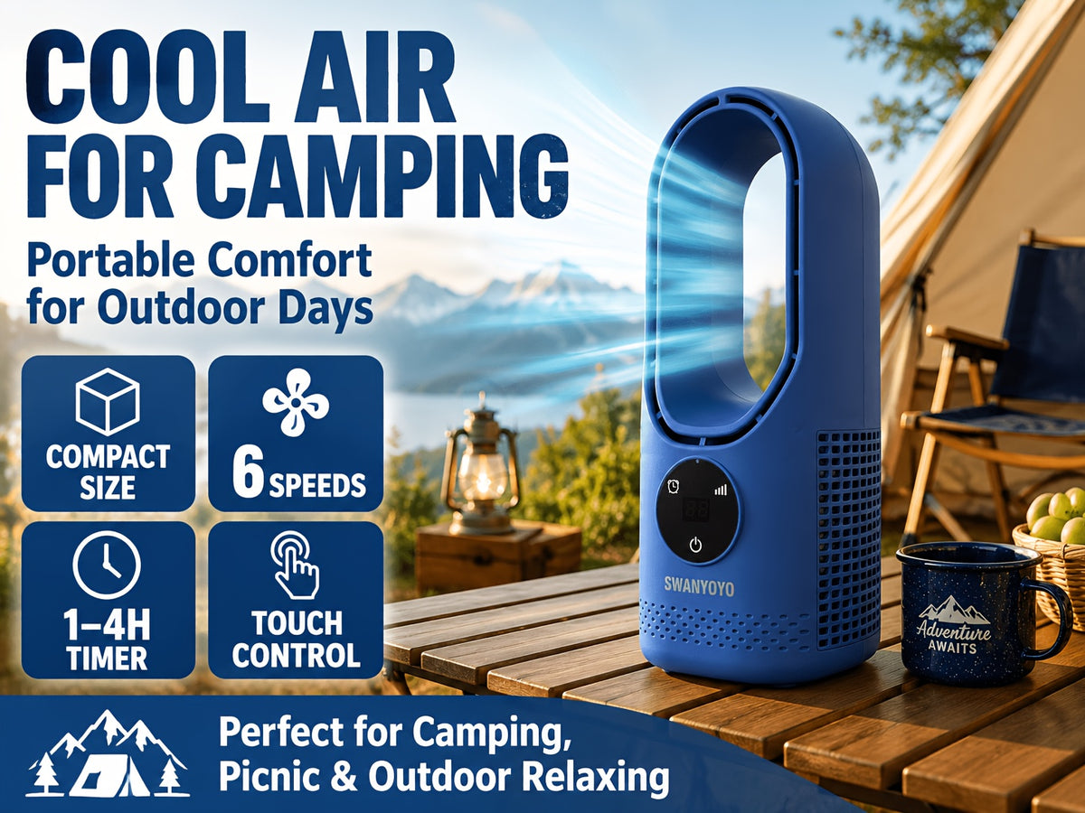 Portable Fan, USB Tower Fan, Desktop Bladeless Fan - Optional Remote Control, Touch Screen, Multi-speed Adjustment, Timer Function And Intelligent Shutdown - Perfect For Offices, Travel, Camping And Home Necessities
