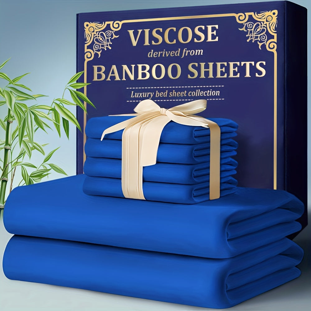 3/4pcs Bamboo Cooling Bed Sheet Set - 2300 TC Ultra Soft & Breathable, Shrink-Resistant, Smooth & Comfortable For All Season | Deep Pocket Fitted Sheet, Flat Sheet, Pillowcases | Room Decor, Random Color