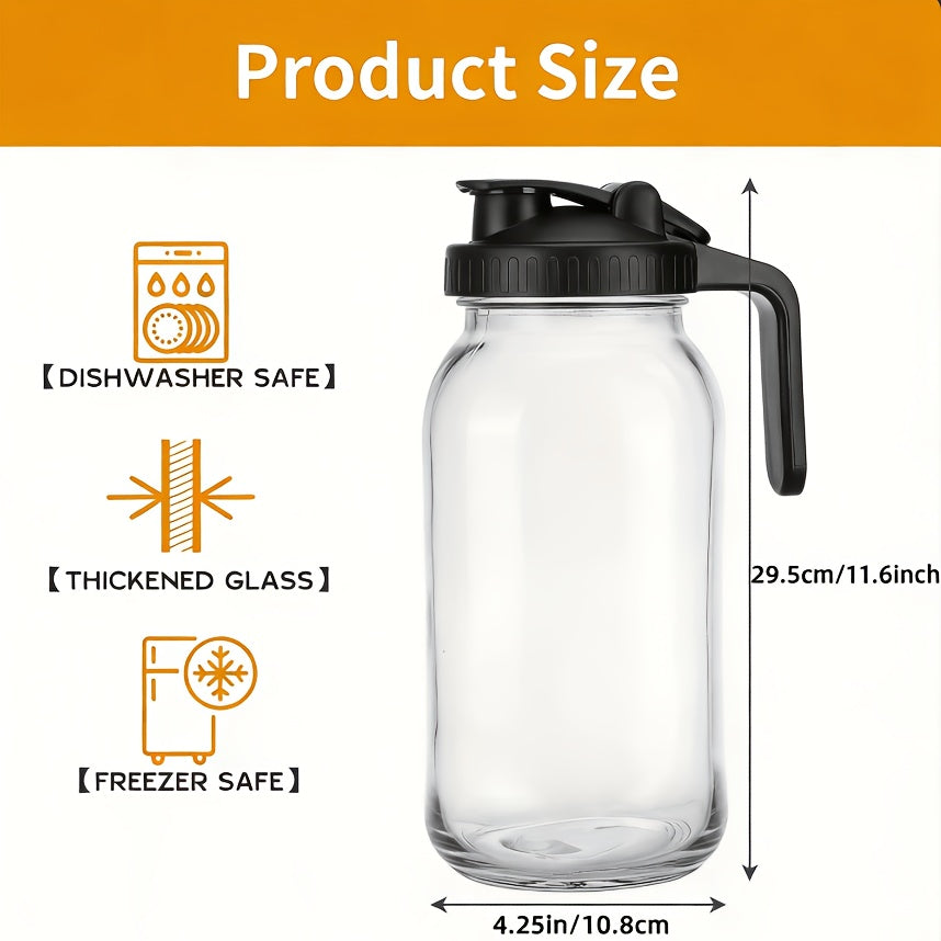 Grinkwell 64Oz Mason Jar with Handle And Lid, 2/3 Pack, Bpa-Free High Borosilicate Glass, Sports And Outdoor Beverage Carafe, Leak-Proof, for Ramadan, Christmas, New Year