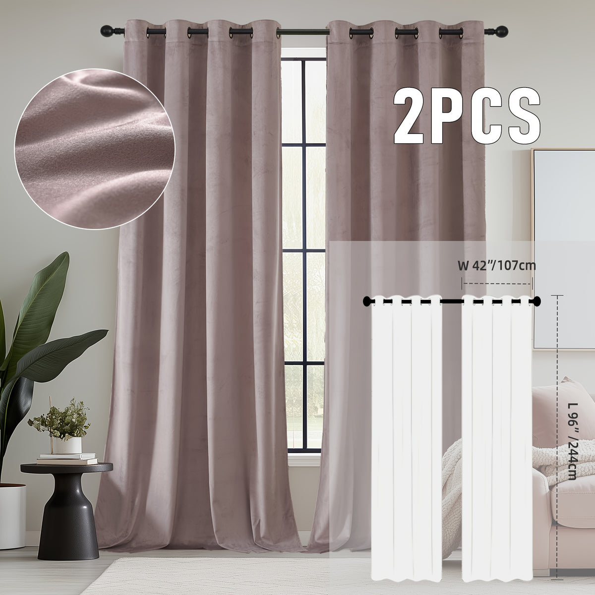2pcs Velvet Room Darkening Curtains | Vintage Soundproof and Thermal Insulated, Elegant Soft Velvet Grommet Top Curtains for Living Room and Bedroom, Unlined, Solid Color, Fashionable Valentine'S Day Décor