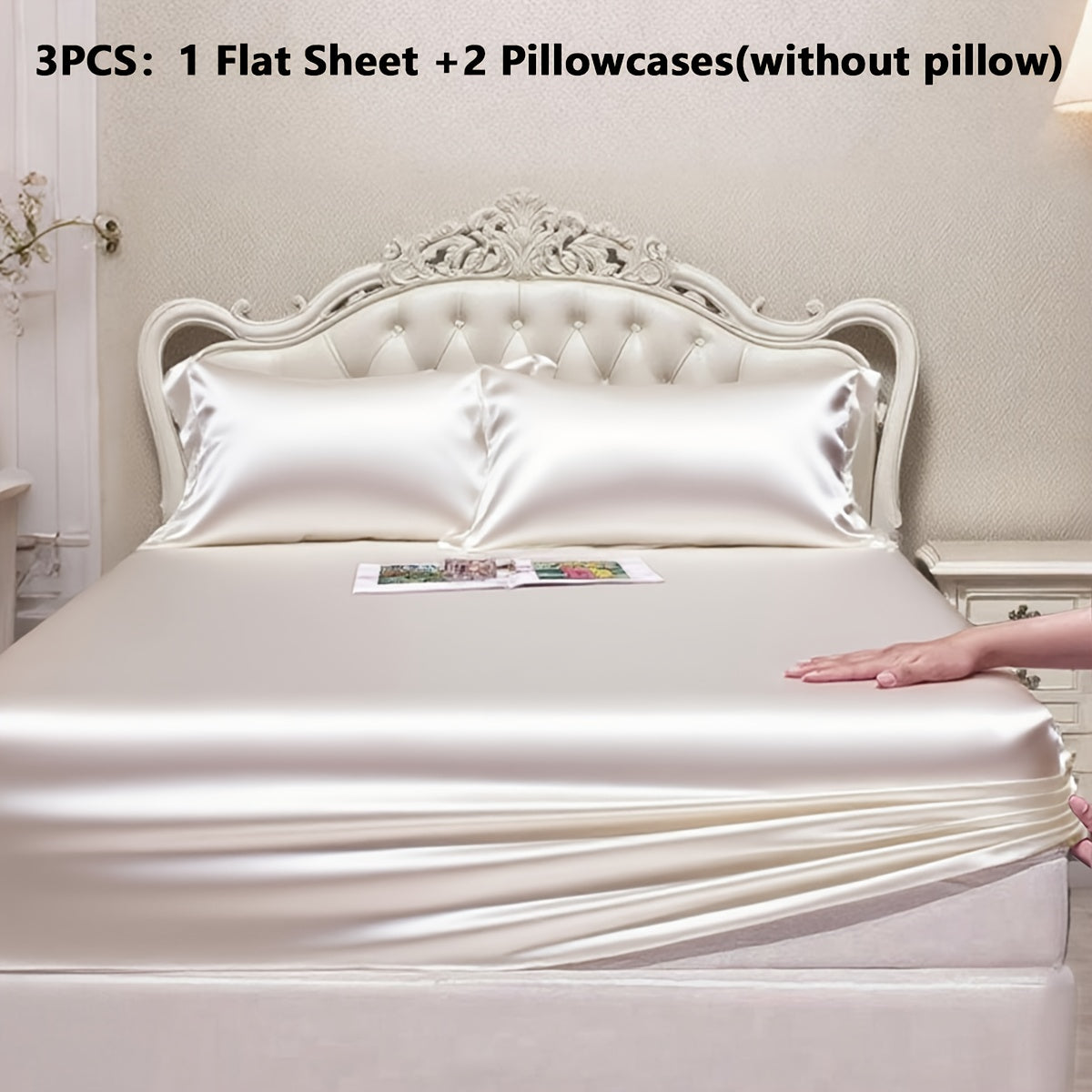Luxury Satin Fitted Sheet, Fitted Sheet+Pillowcase, Queen Sheet, Cooling, Smooth, Breathable, Wrinkle-Resistant, Machine Washable, Easy Care Ultra Soft for Hot Sleepers Child, Children, Adults, Hotels, Apartments, Wedding Gifts-3000TC Random Color