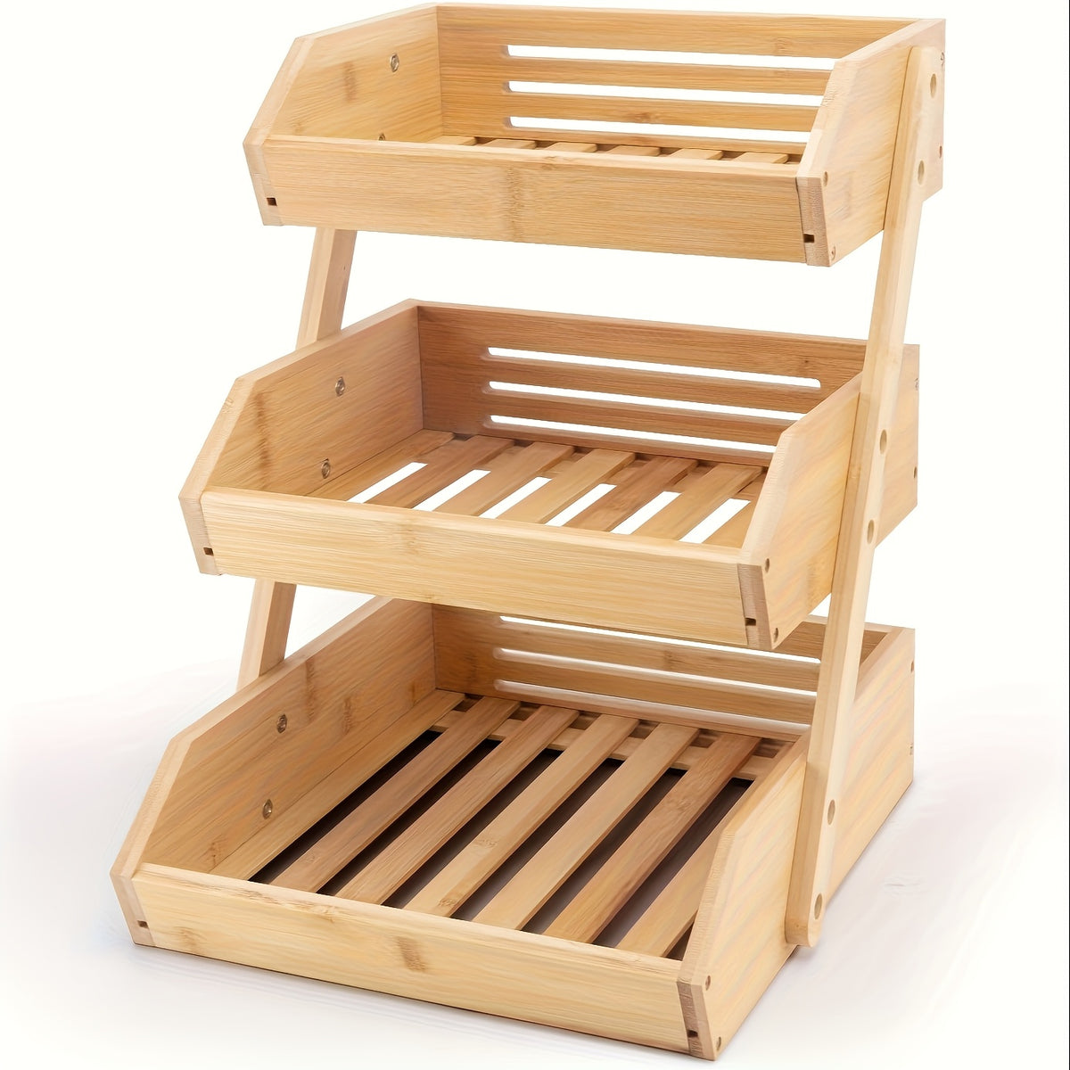 Stackable Bamboo Kitchen Organizer 2 Or 3 Tier Space-Saving Storage Rack for Fruits, Vegetables, Bread & Snacks Multi-Tier Bamboo Storage Basket Compact Stackable Display Tray for Kitchen, Pantry Holds Produce, Bakery & Snacks