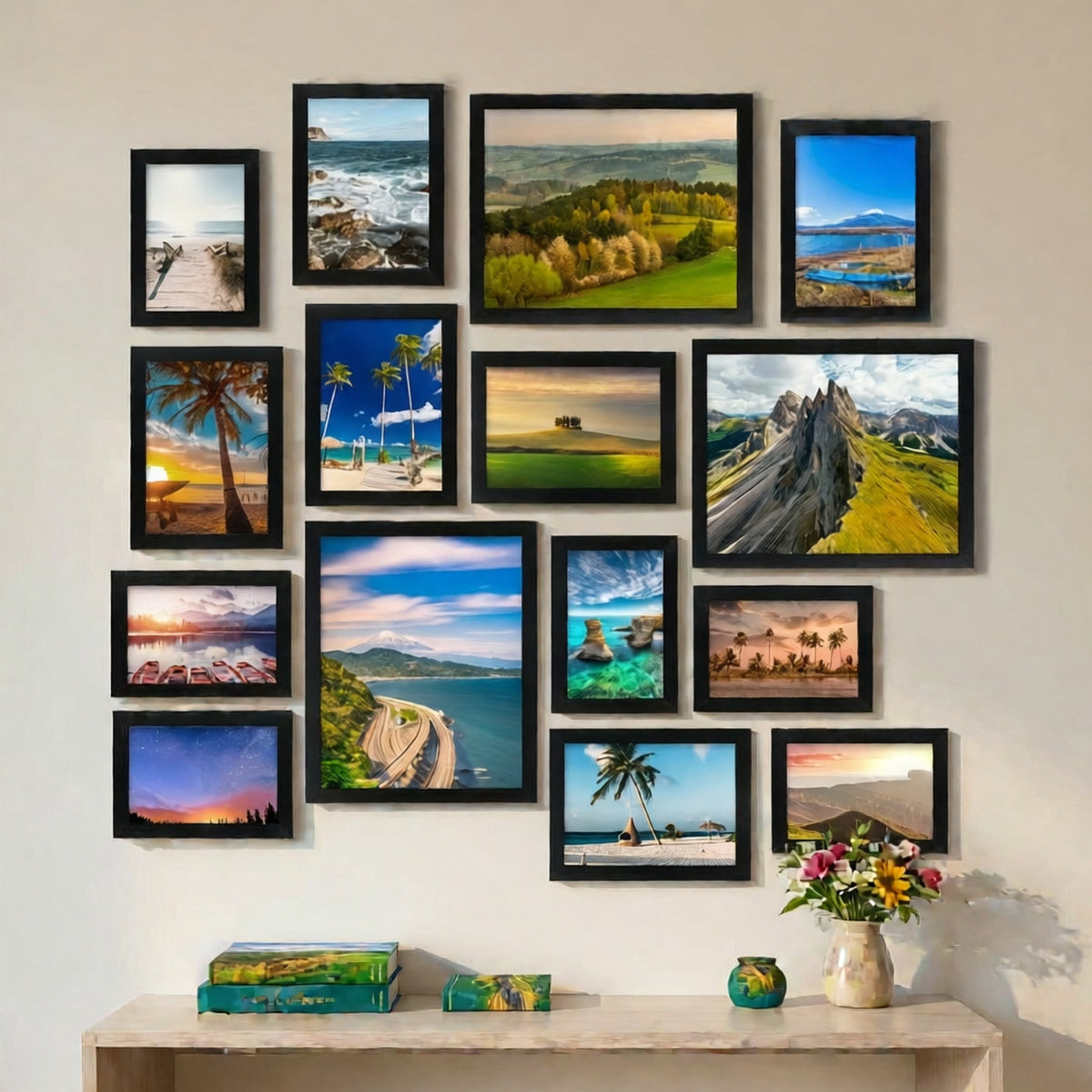 Picture Frames Collage Set of 15, Black Multi-Size Photo Frames in 8x10, 5x7 and 4x6 for Family Gallery Walls and Tabletop Displays