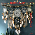 Dream Catcher Wall Decor Set of 5, Camel Boho Hanging Decorations with Woven Ring Designs and Feather Accents for Bedroom and Living Room