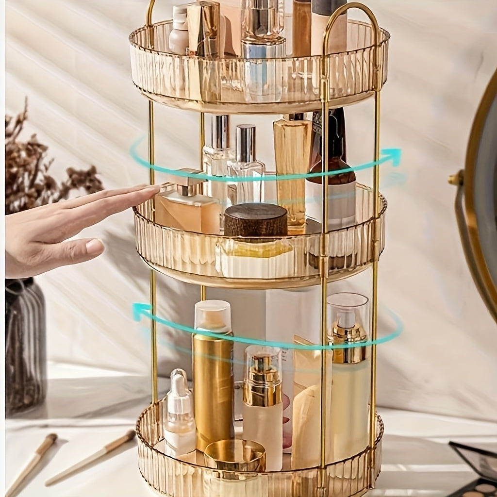 Rotating Cosmetic Storage Rack, A 360-Degree Rotating Cosmetic Storage Multi-Functional Brush, Lipstick, Skin Care Products And Stationery Storage Box - Durable, Odorless, Luxurious Striped Design Desktop Storage Box, Giving Tape As a Gift