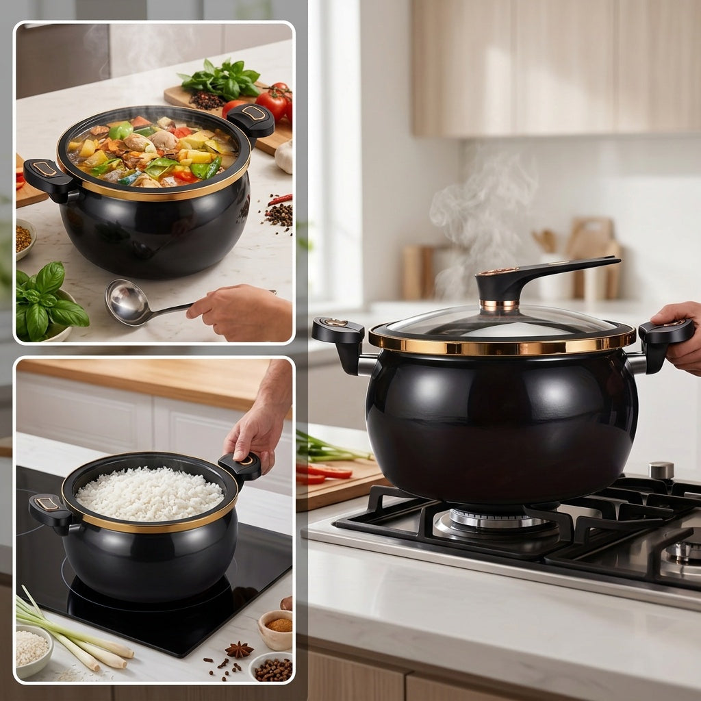 Large Capacity 8.45QT Non-Stick Stockpot with Twist Lock Handle - Heavy-Duty Ceramic Construction, Induction And for Gas Stove Compatible, for Home, Restaurant, Ollas Para La Cocina