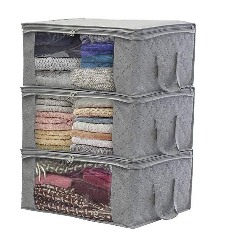 3pcs Durable Foldable Storage Bag with Reinforced Handle, Sturdy Zipper, Clear Window for Quilts, Blankets, Bed Sheets, Under-Bed Storage