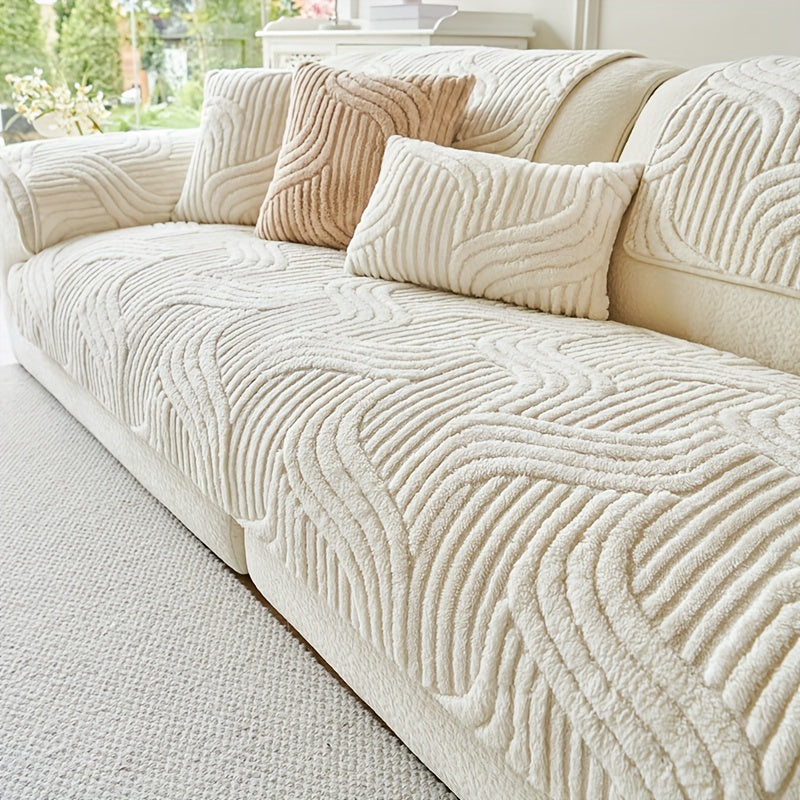 1pc of Plush, Non-Slip Sofa Cover That Is Modern And Luxurious, Pet-Friendly, Breathable, And Stylish for Home Decoration. It Is Appropriate for The Living Room, Bedroom, Or Office, Made from Polyester Fabric, Machine Washable, And Without Any Print