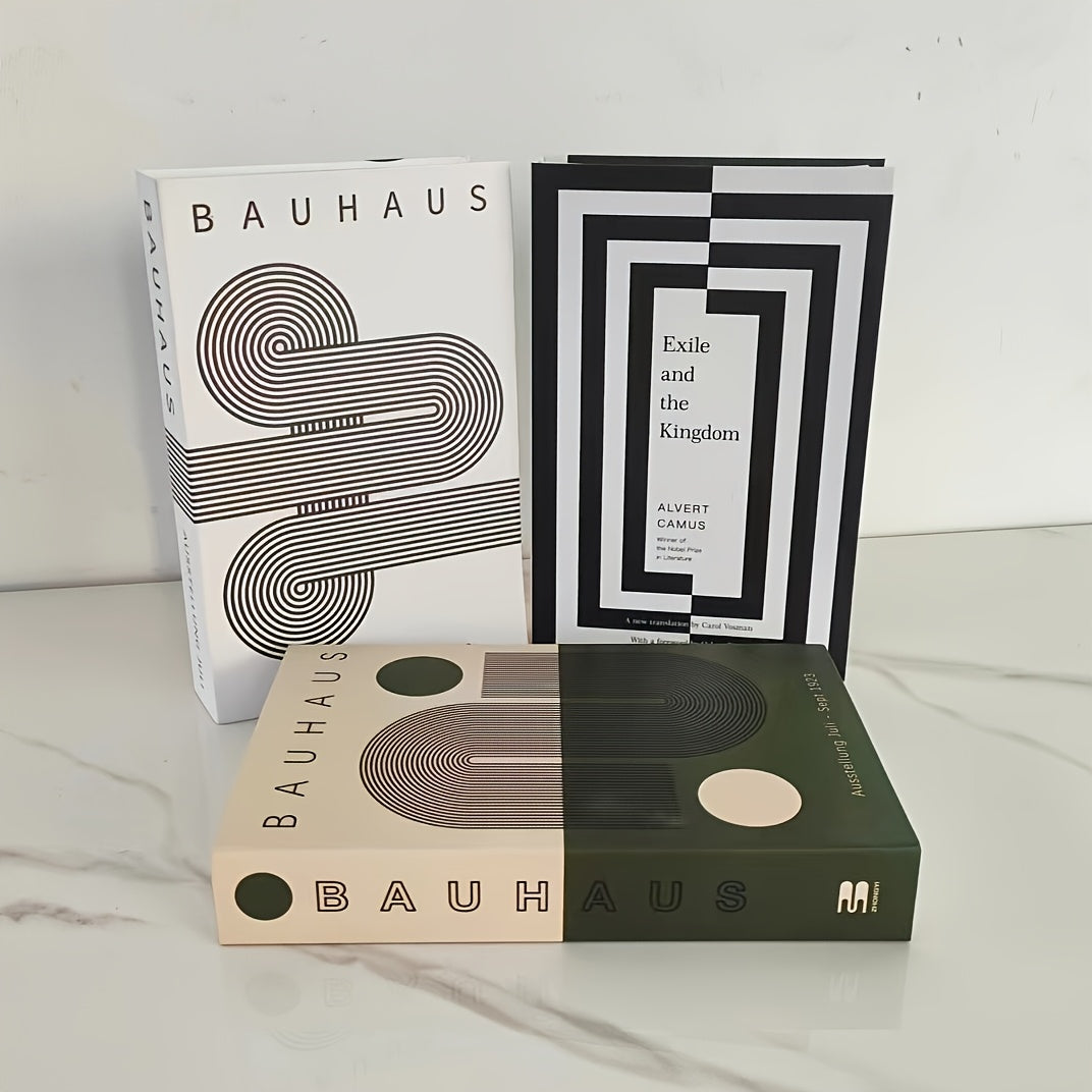 [2D Flat] 3 Sets of Bauhaus-Inspired Fake Book Boxes - Modern Minimalist Wall Decor for Home Office, Bookshelf, or Room Accent, Frameless Paper Ornaments, Office Wall Art | Minimalist Decor | Frameless Boxes, Bookshelf Decor, 2D Flat