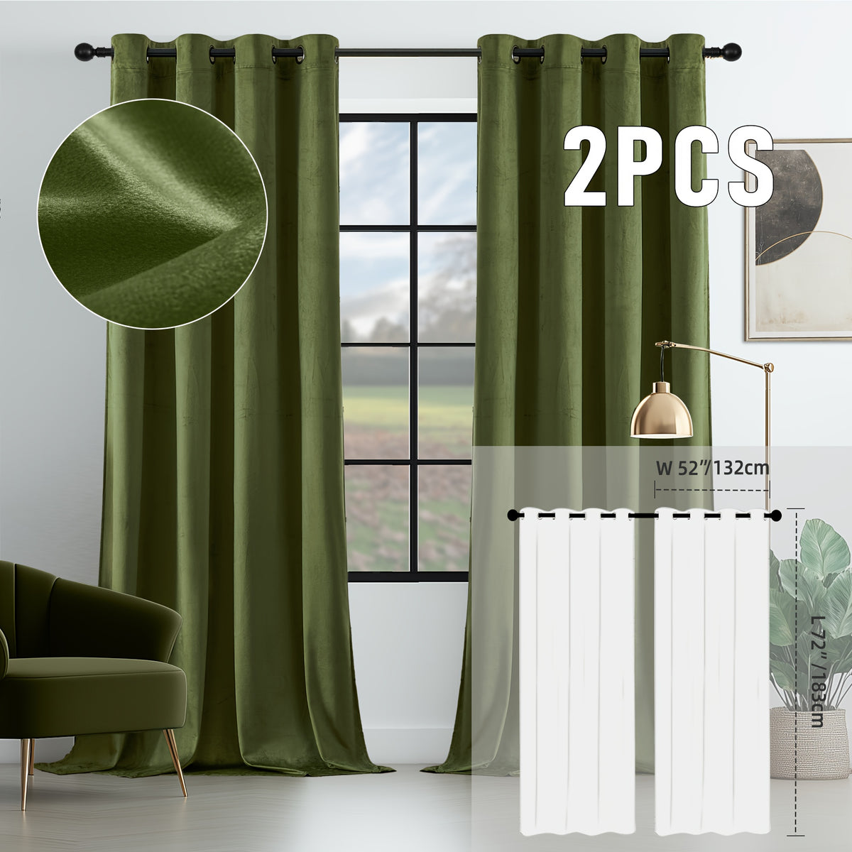 2pcs Velvet Room Darkening Curtains | Vintage Soundproof and Thermal Insulated, Elegant Soft Velvet Grommet Top Curtains for Living Room and Bedroom, Unlined, Solid Color, Fashionable Valentine'S Day Décor