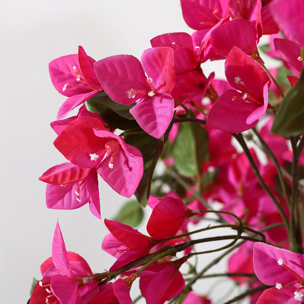 Artificial Bougainvillea Flowers Tree, Faux Potted Plants with Wood Trunk And Pink Flowers for Housewarming Decor Gift