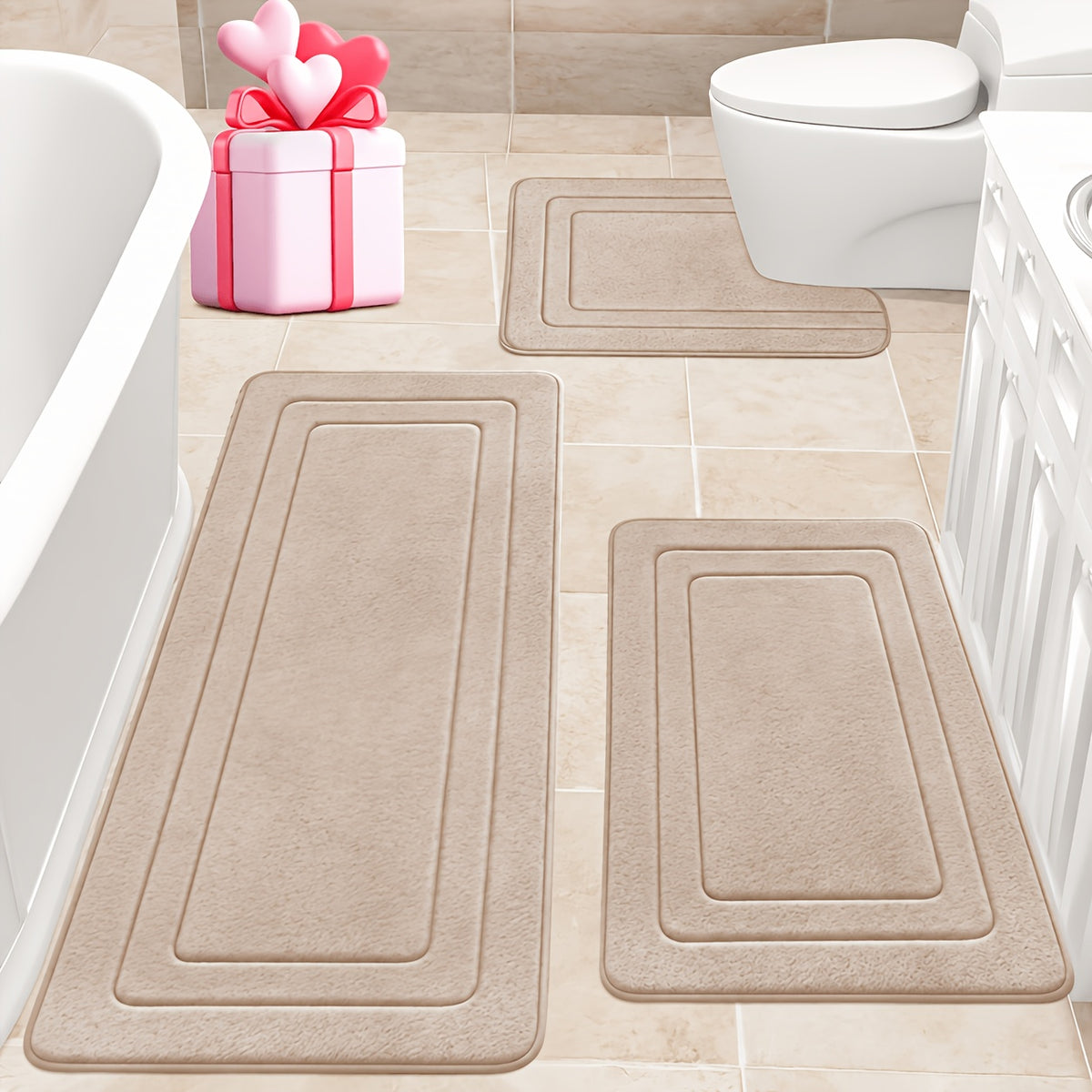 1/3pcs Memory Foam Bathroom Rug Set, Comfortable Standing Mat. Includes U-Shaped Toilet Bath Mat. Thickened. Ultra-Absorbent Soft Rug, Perfect for Bathrooms/Showers, Bathroom Accessories, Non-Slip Bathroom Mats, Room Mats, Outdoor Entryway Mats