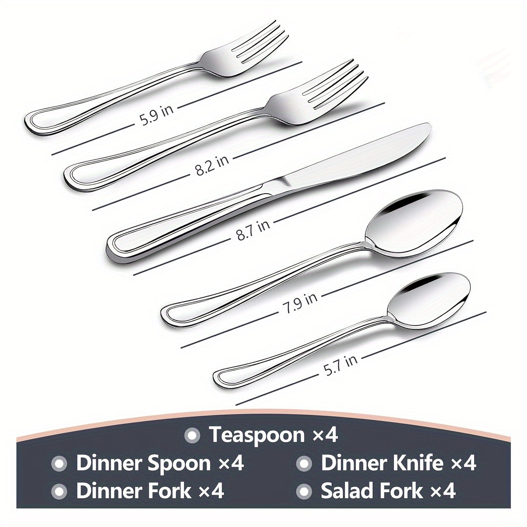 Stainless Steel Flatware Cutlery Set, 20/22/40/60/72pcs for 4/8/12, Silvery/Black/Golden, for Home Kitchen Restaurant Hotel, Affordable Utensils Set, Mirror Polished, Dishwasher Safe, Perfect for Gifts Weddings Outdoor Camping.Local Warehouse