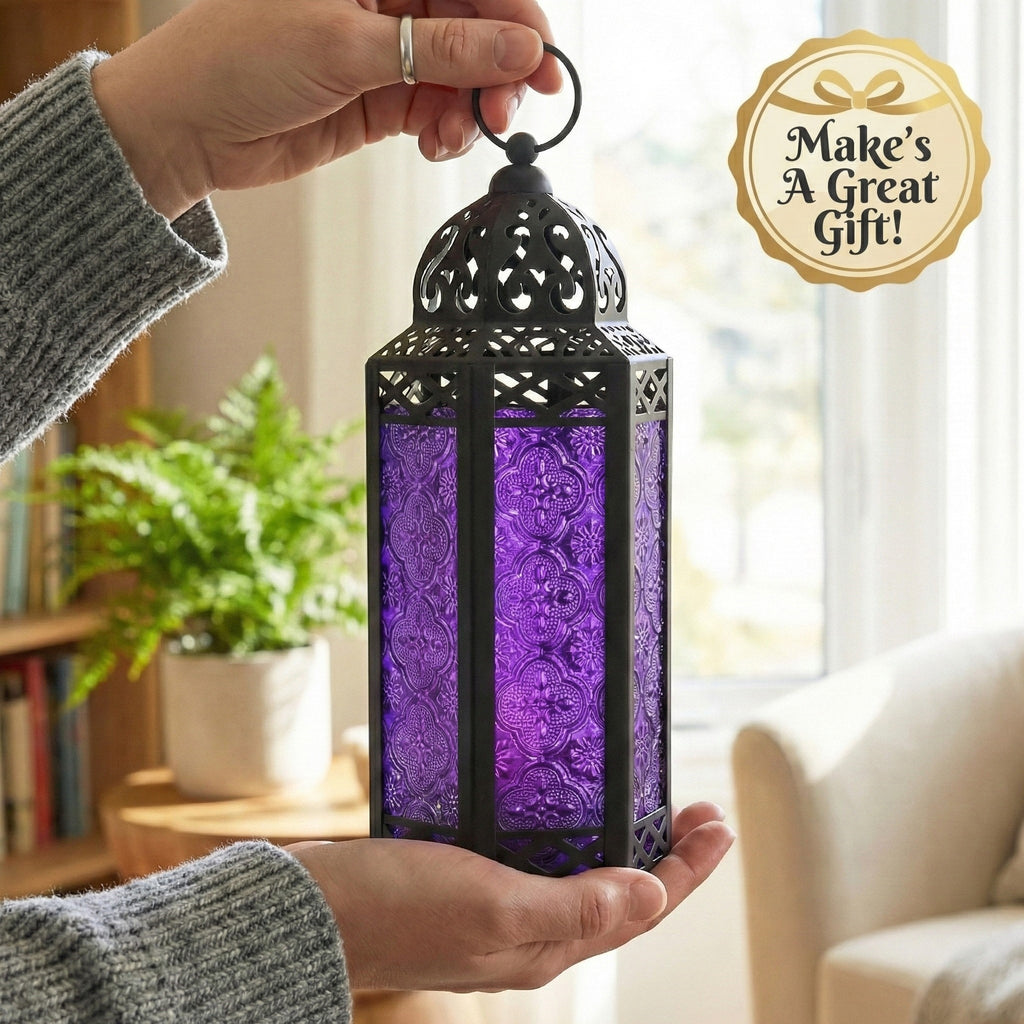 Decorative Moroccan Candle Lantern Holder, Medium, 10.5" Tall
