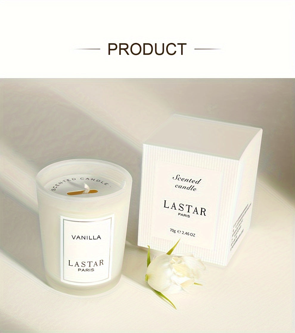 1pc Vanilla Scented Soy Wax Candle In Frosted Glass Jar - Single Wick, Smokeless, Ideal for Bedroom & Living Room Ambiance, Seasonal Celebrations, Valentine's Day Gift, Living Room Decor | Sophisticated Packaging | Smokeless Candle