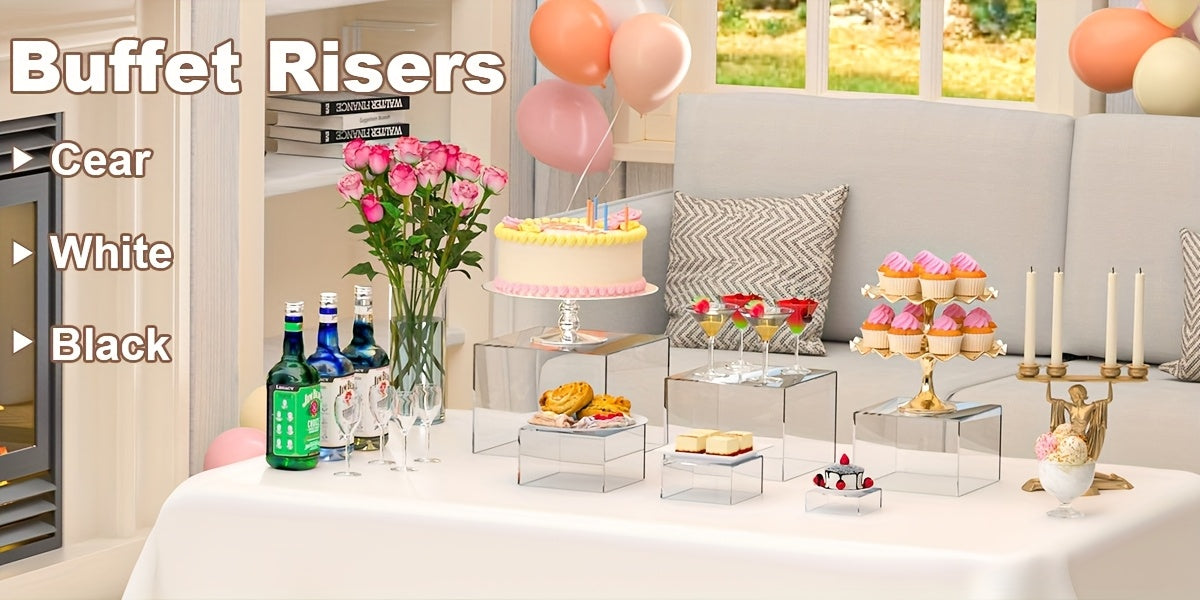 6pcs Clear Acrylic Boxes For Display As Buffet Risers And Stands, Food Risers For Party, Table, Stands, Including 8", 7", 6", 5", 4", 3" (Small, 6pcs, Clear)