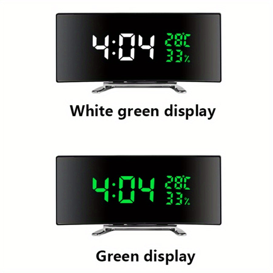 1pc 6.6-Inch Multifunctional LED Alarm Clock with Curved Large Screen Display - Desk Clock Can Show Time, Temperature, and Humidity, Plug-In Use/ Three-Section Seven Battery (Only Battery Use Screen Will Automatically Turn Off)