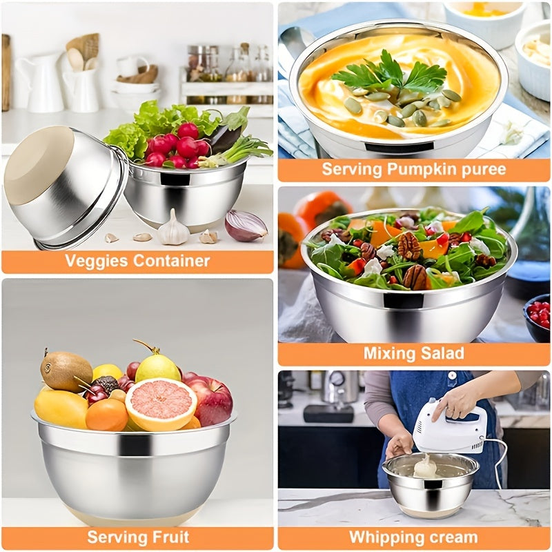 Mixing Bowls with Airtight Lids, 26pcs Stainless Steel Bowls Set, 3 Grater Attachments & Black Non-Slip Bottoms Size 7, 4, 2.5, 2.0, 1.5, 1QT, Great for Mixing & Serving