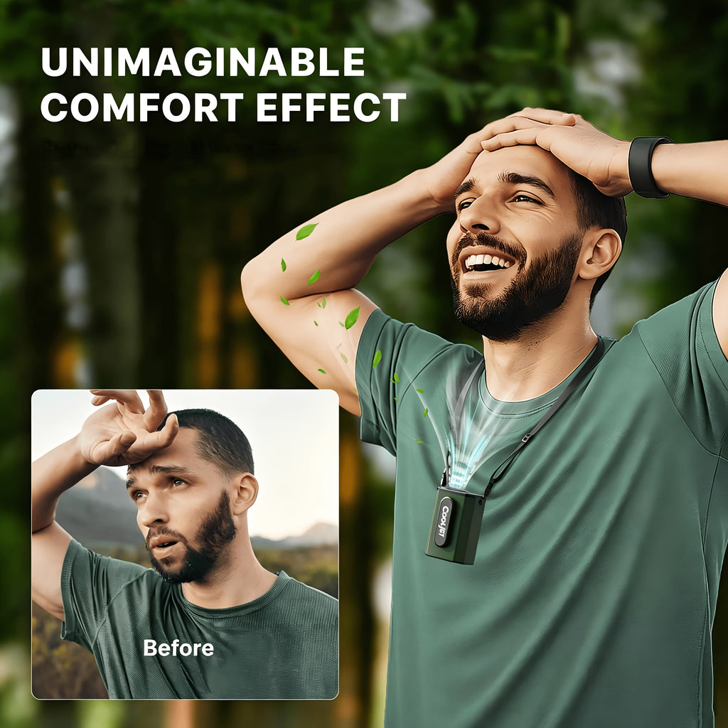 Neck-hanging Portable Waist Fan, Featuring an 18000RPM Powerful Brushless Motor, Four-speed Wind Adjustment, and a 5000mAh High-capacity Long-lasting Battery. Equipped with an LED Power Indicator, It Is Suitable for Outdoor Work, Camping