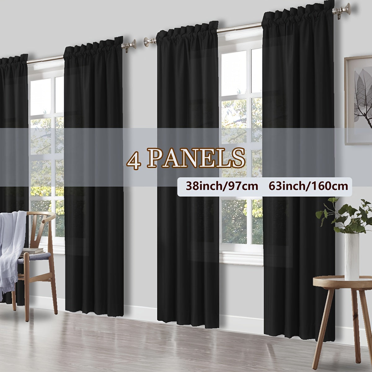 4 Panels Curtains, Solid Color Simple Rod Pocket Light Filtering Curtains, Suitable for Living Room, Office Home, Bedroom Decoration