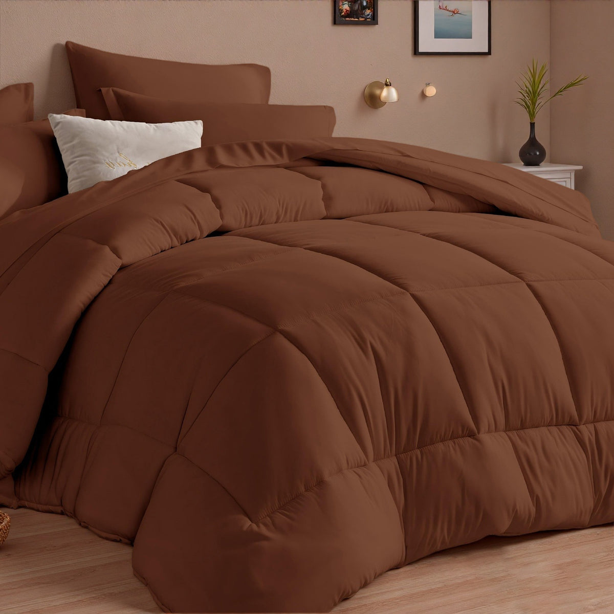 5/7pcs Luxurious Checked Pattern Comforter Set-Multiple Colors Plus Random Color Available, Breathable Comforter-Ultra Soft Fluffy Fiber Filling, Warmth For All Seasons-Bed In A Bag With Comforter, Flat Sheet, Fitted Sheet, Pillowcases