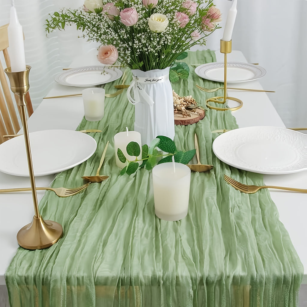 Cheesecloth Table Runner Set of 10, 21.7 x 120 Inch Sheer Gauze Runners in 19 Colors for Boho Wedding Receptions Bridal Showers and Party Table Decor