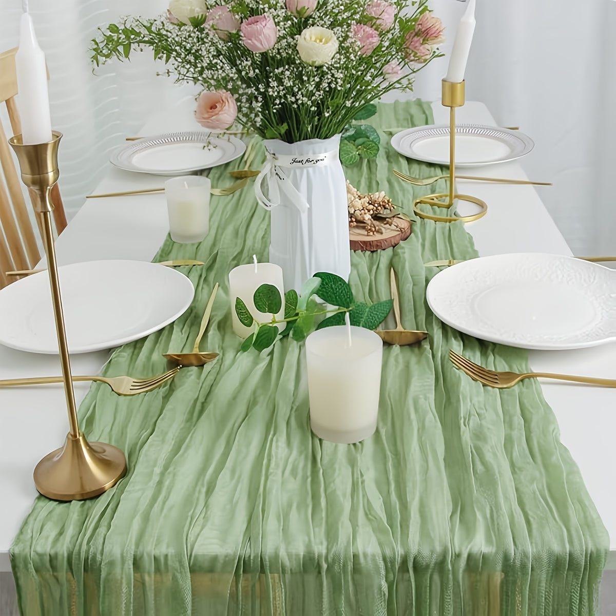 Cheesecloth Table Runner Set of 10, 21.7 x 120 Inch Sheer Gauze Runners in 19 Colors for Boho Wedding Receptions Bridal Showers and Party Table Decor