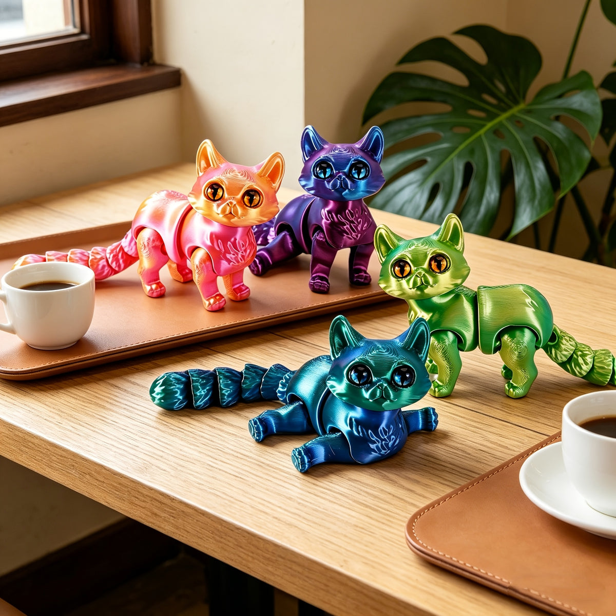 6pcs Random Color 3D Printed Cat Figurines, Cool And Realistic Decorations, with Freely Controllable Joints, Capable of Changing Into Various Poses, Suitable for Home, Desktop Display Ornaments, Adding Ambiance! Best for Christmas Teen Gift