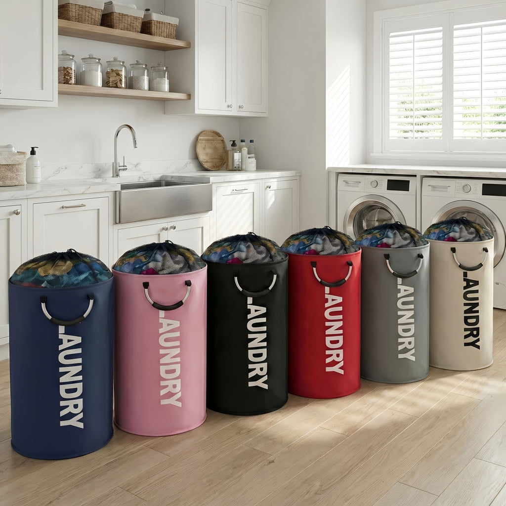 2-Pack Extra Large 25.1gal/30.38gal Foldable Laundry Baskets with New Drawstring Closure Design, Multi-Purpose Fabric Clothes Storage Baskets for Bathroom, Bedroom, Outdoor, And Dorm (Space-Saving Design); Each with Ring Handles, Premium Laundry Storage B