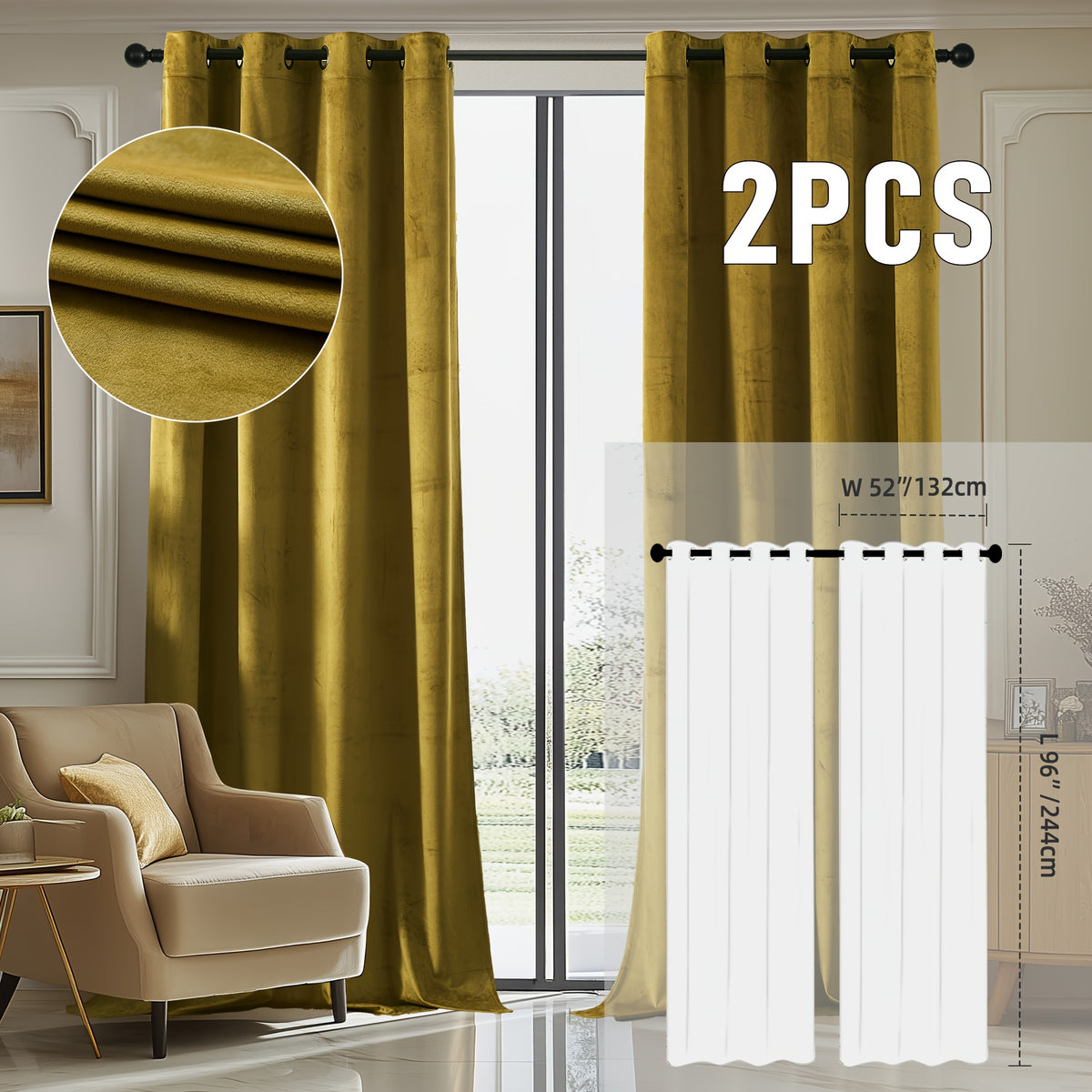 2pcs Velvet Room Darkening Curtains | Vintage Soundproof and Thermal Insulated, Elegant Soft Velvet Grommet Top Curtains for Living Room and Bedroom, Unlined, Solid Color, Fashionable Valentine'S Day Décor