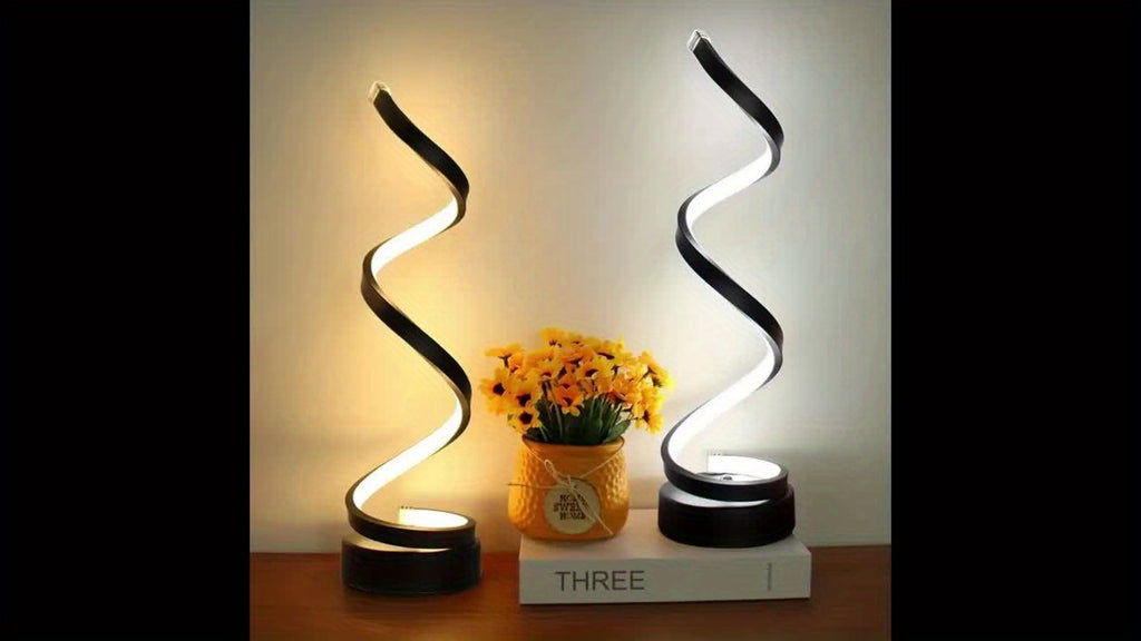 Bedside Table Lamp for Bedroom - 2/1 Pack Touch Lamp USB C Charging Ports, 3 Way Dimmable Modern Minimalist Dimmable Spiral Table Lamp for Living Room, Desk, LED Bulb Included (Black/White)