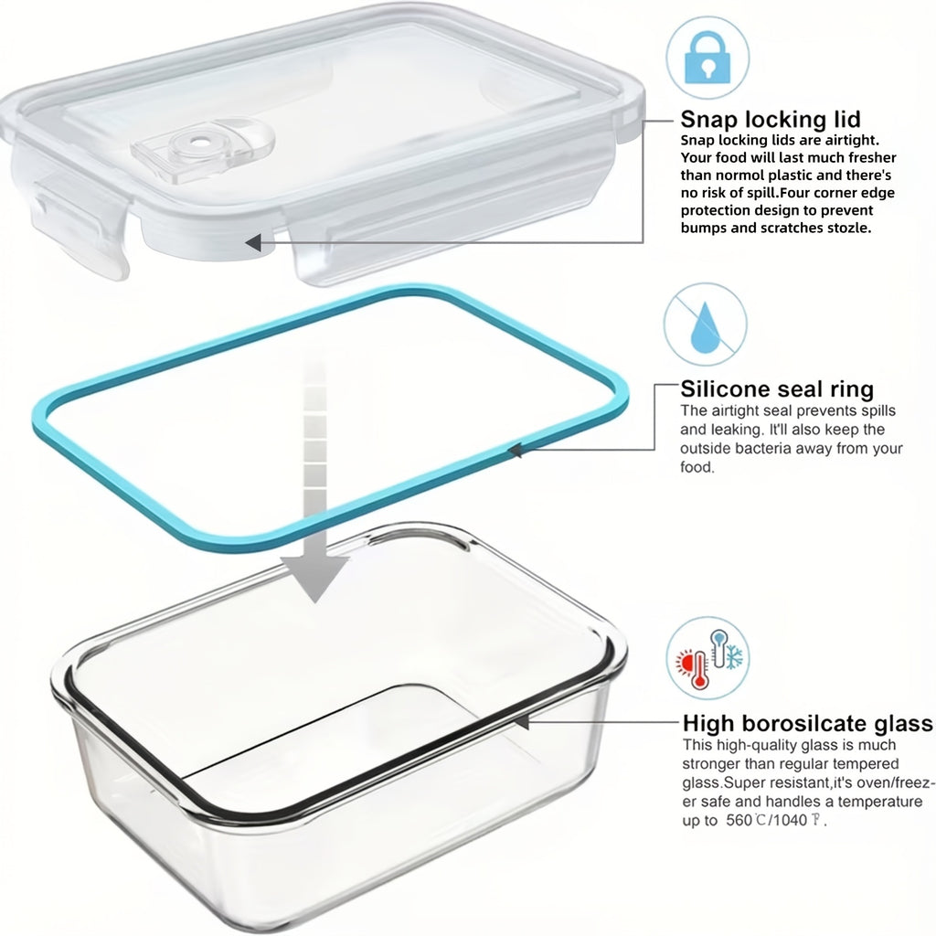 16pcs Sealed Glass Food Storage Containers, Lunch Box, Microwave, Oven - Great For Salads, Fruits, Vegetables And Sandwiches, Lunch Box | Sealed Storage | Durable Glass, Food Storage Containers (8 Lids + 8 Containers)