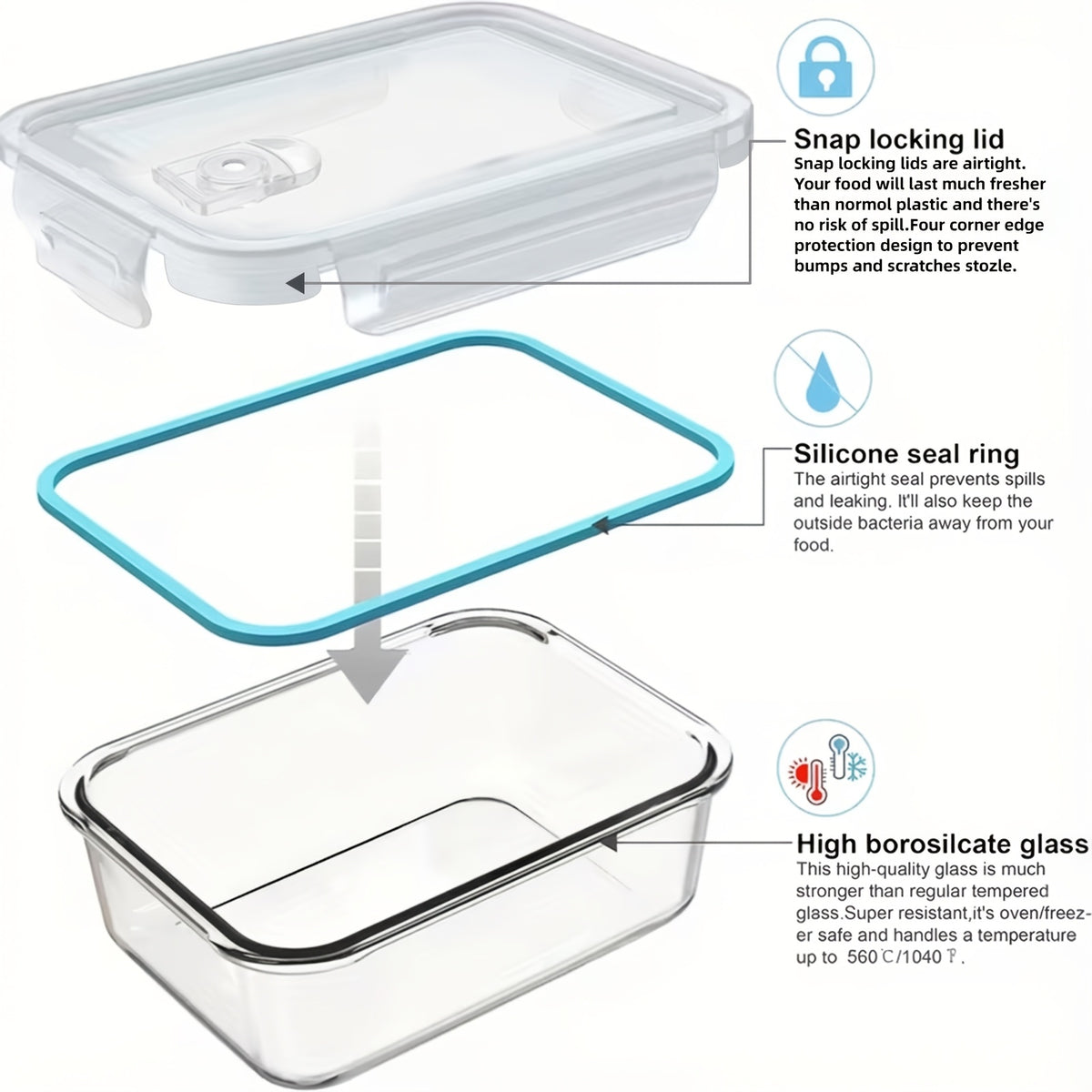 16pcs Sealed Glass Food Storage Containers, Lunch Box, Microwave, Oven - Great For Salads, Fruits, Vegetables And Sandwiches, Lunch Box | Sealed Storage | Durable Glass, Food Storage Containers (8 Lids + 8 Containers)