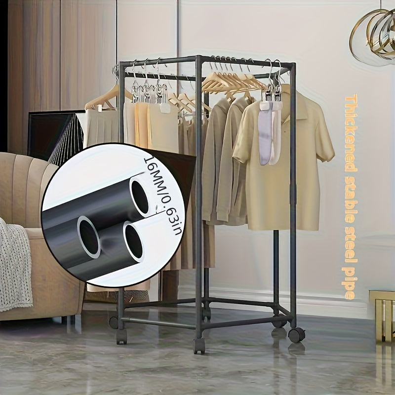 Hexagonal Rotating Garment Rack with Wheels - Heavy-Duty Freestanding 360-Degree Spinning Hanger Suitable for Laundry Room, Space-Saving Mobile Clothing Display, Sturdy Metal Frame for Home Storage & Retail Use, Portable Wardrobe