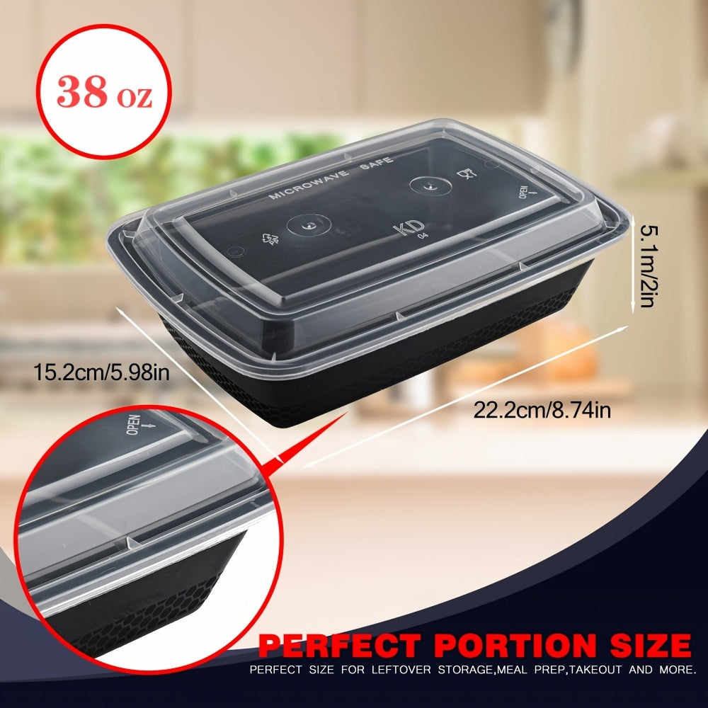 100pcs (50 Containers & 50 Lids) Black Rectangular Meal Prep Containers 38oz Stackable and Leakproof Food Storage Container Set Disposale Bento Box Ideal for Takeout and Meal Prep Microwave & Dishwasher & Freezer Safe