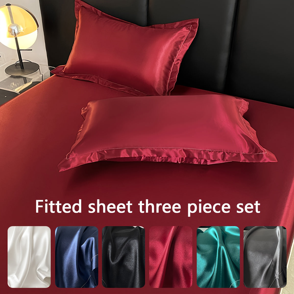 Luxury Satin Fitted Sheet, Fitted Sheet+Pillowcase, Queen Sheet, Cooling, Smooth, Breathable, Wrinkle-Resistant, Machine Washable, Easy Care Ultra Soft for Hot Sleepers Child, Children, Adults, Hotels, Apartments, Wedding Gifts-3000TC Random Color