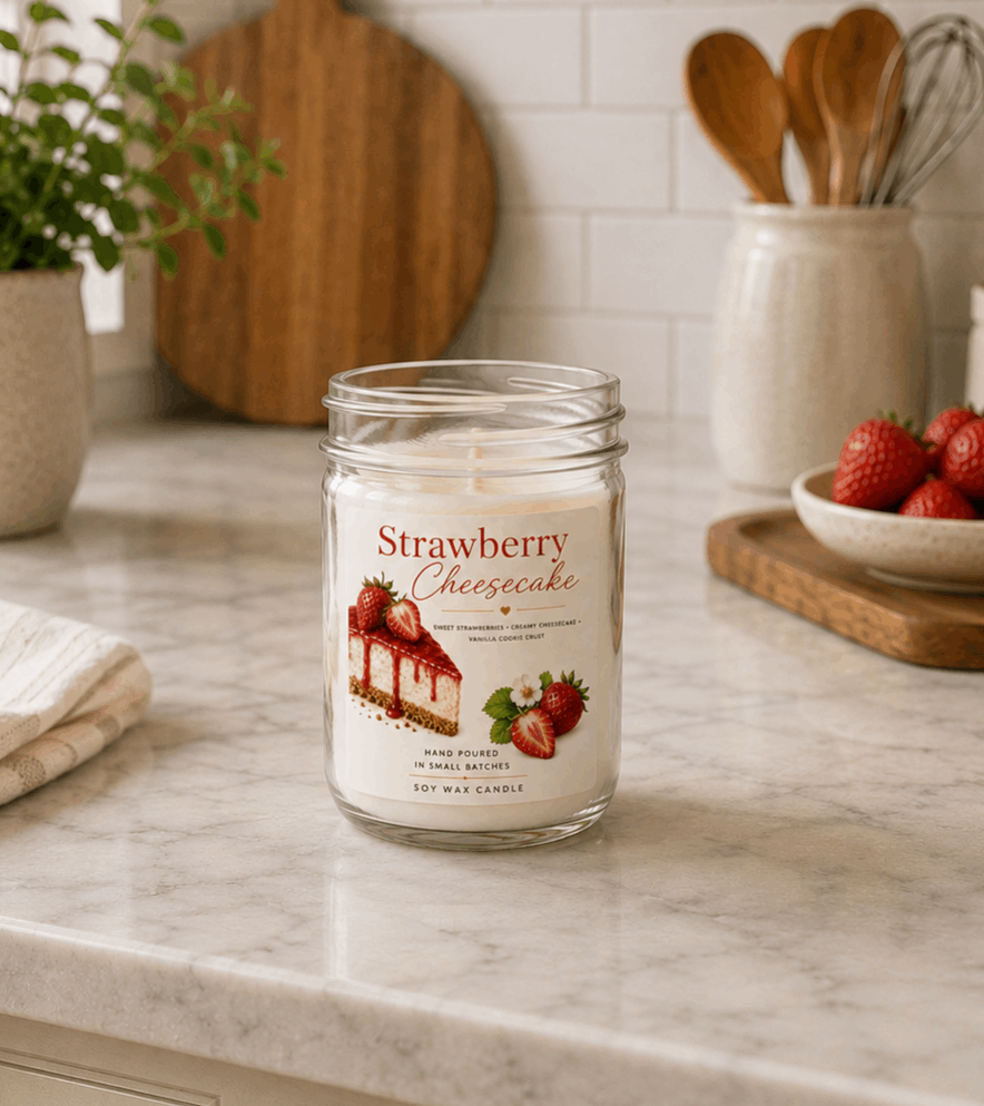 Strawberry Cheesecake Scented Soy Wax Candle