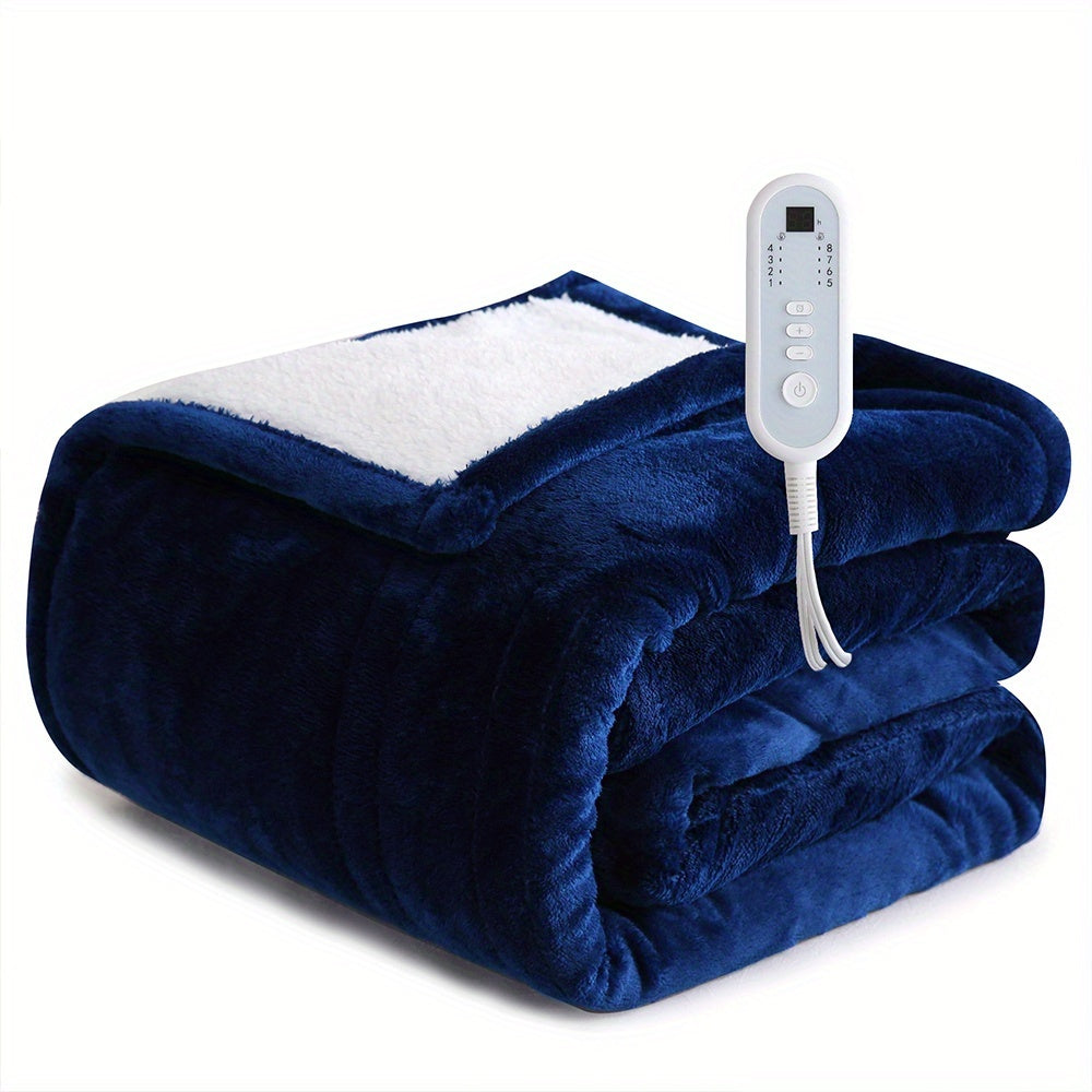 Extra Large Flannel And Electric Blanket with Time And Temperature Control, 10 Hour Auto-Off, 8 Temperature Levels, Queen/King Two Controllers, Throw/Twin/Full with 1 Controller, Machine Washable, PTC+NTC Overheat Protection