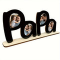 Papa Wooden Photo Frame with Four Picture Openings and Tabletop Stand, Black Letter Design Keepsake Gift for Dad Grandpa and Husband on Birthdays or Fathers Day