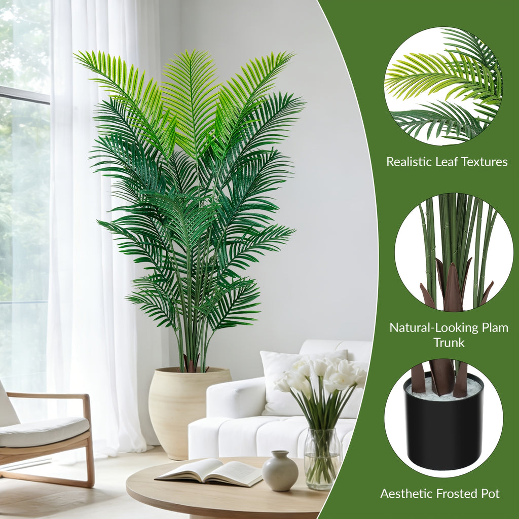 4/5/6ft Artificial Palm Tree, Tall Faux Palm with Bare Stem/Black/White Planter Options, UV-Resistant Realistic Dense Leaves, Tropical Floor Plant Zero Maintenance Easy Assembly Fake Tree for Living Room, Front Porch, Patio, Office & Commercial Decor