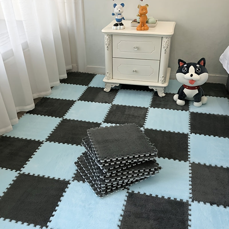 Interlocking Foam Floor Tiles, Soft Washable EVA Mats with Non-Slip Design in Grey, Pink, Apricot or Purple for Bedroom and Living Room