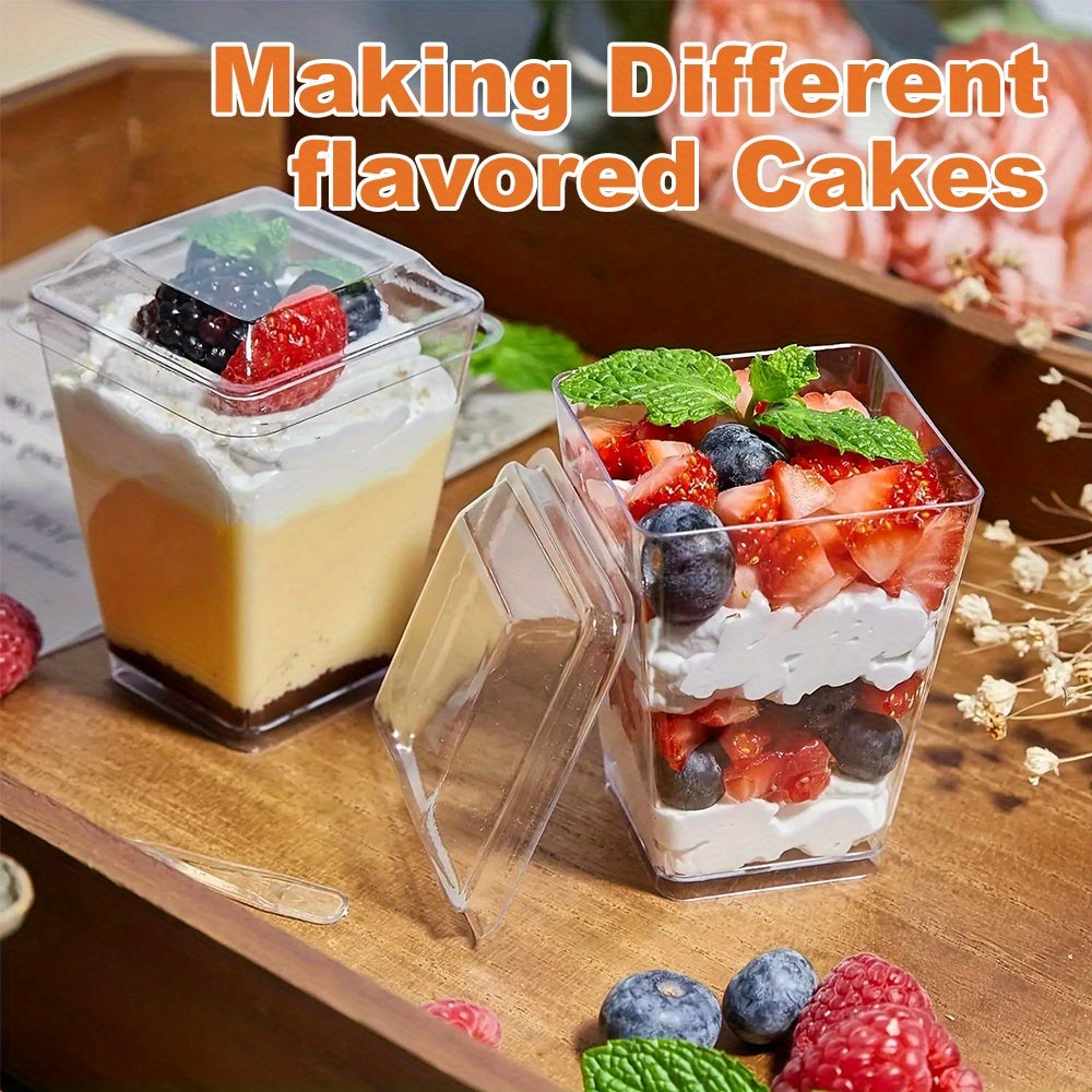(Quick Arrival) 25/50/100/150/200 Packs 5/8oz Plastic Dessert Cup with Lid & Spoon Set, Pudding Cup with Lid, Mini Dessert Cup, Party Gathering Use, Suitable for Large Gatherings, Family Gatherings, Camping Picnics