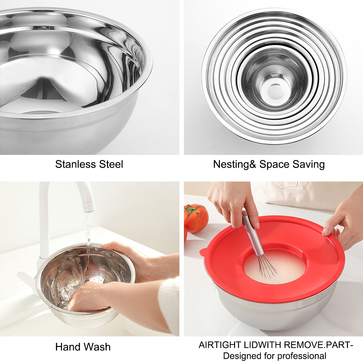 Set of 21 Mixing Bowls with Lids, Made of Stainless Steel, Includes 3 Grater Attachments, Sizes Ranging from 0.7QT to 4.5QT, Perfect for Cooking, Baking, And Serving in The Kitchen, Suitable for Christmas Use